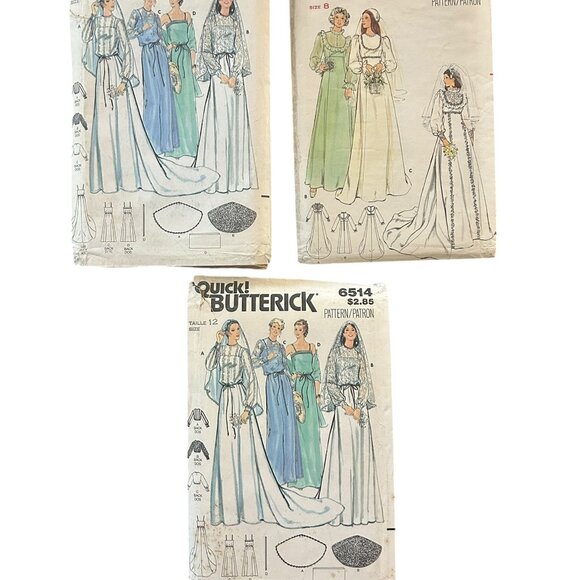 Vintage Butterick Wedding Dress Patterns 6514 4887 Uncut Bridal Formal Sewing - Picture 5 of 8